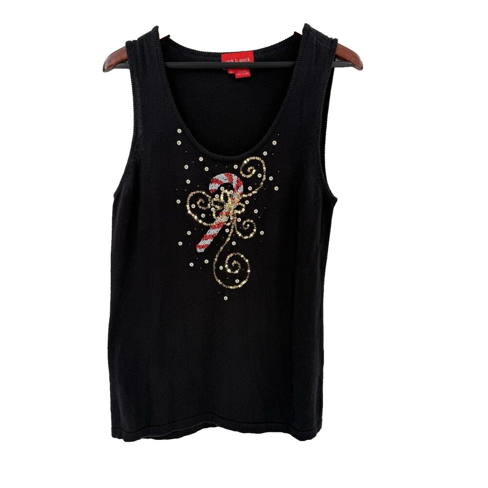Jack B Quick Sleeveless Sweater Candy Cane Beads Embroidery Sequins LARGE